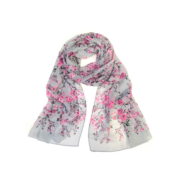 Wrapables® Lightweight Floral Spring Chiffon Scarf, Floral Gray