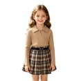 thumbnail image 3 of Huowey Toddler Girls School Clothes Fall Outfits Long Sleeve Knit Sweatshirt And Plaid Skirt 2 PC Set Lapel Winter Outdoor Casual Everyday Wear Cozy Outfit,Coffee,3-4 Years, 3 of 8