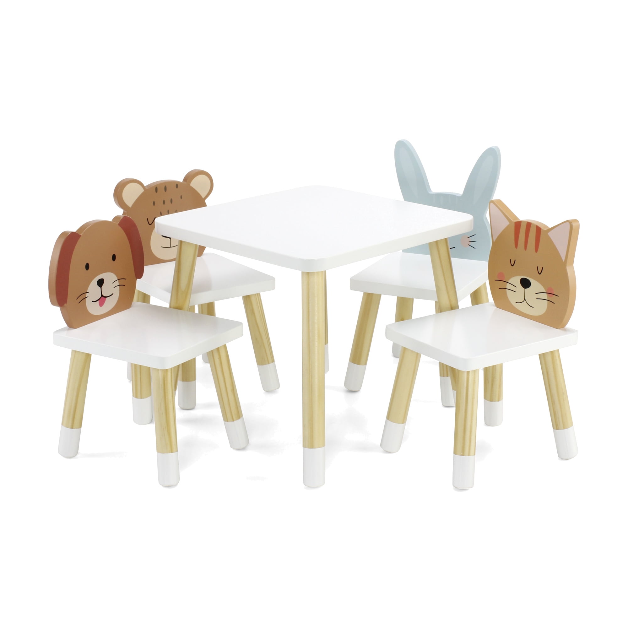 Emily Rose 18 Inch Doll Wooden Kitchen Table and 4 Chair Dining Set Adorable Animals Theme | 18-in Doll Furniture Accessory - Compatible with American Girl Dolls
