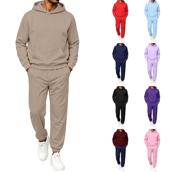 Hearthz Men's Sweatsuits 2 Piece Set Drawstring Solid Color Hoodie Jogger Sweatpants Set Fall Winter Big and Tall Sweatsuit for Men Royal Blue XL