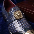 thumbnail image 3 of Men's Luxury Crocodile-Embossed Dress Shoes with Gold-Tone Medusa Buckle - Pointed Toe Formal Loafers for Buckle Block Heel Loafers for Formal & Party, 3 of 6