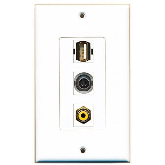 RiteAV - 1 Port RCA Yellow and 1 Port USB A-A and 1 Port 3.5mm Decorative Wall Plate Decorative