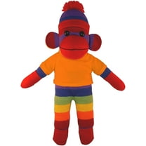 Made by Aliens 10 Inch Rainbow Sock Monkey with Tee Plush Stuffed Animal Personalized Gift - Custom Text on Shirt - Great Present for Mothers Day, Valentine Day, Graduation Day, Birthday (Orange)
