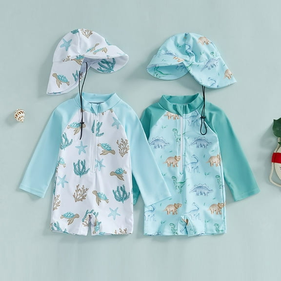 WUANDIXFA Teen Swimsuits Boys Swimsuit Long Sleeve Zipper Swimsuit Sun Protective Clothing Bathing Swimwear Beachwear Light Green, 0-3 Months