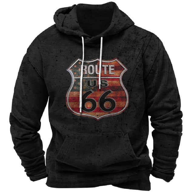Sudadera con capucha retro para hombre, nueva sudadera con capucha con estampado 3D de ROUTE 66, sudaderas casuales de gran tamaño para hombre, sudaderas de moda urbana 6XL