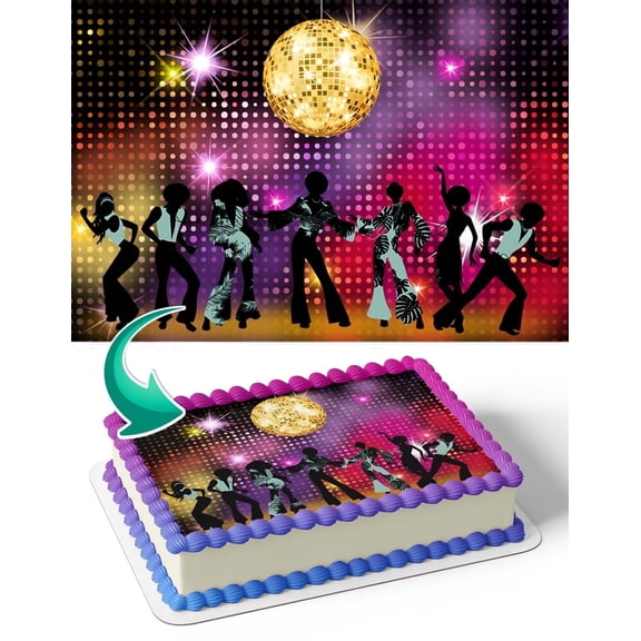 80s Disco Retro Dance Edible Image Icing Cake Topper for Quarter Sheet Cake, by TNCT