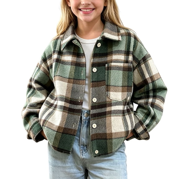 Abtuhar Boys and Girls Fall Winter Casual Outerwear and Jackets Striped Loose‑fit Shirt‑style Coat for 1‑12 Years