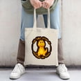 thumbnail image 2 of Cheerful Cartoon Tote Bag - Yellow Dino with Smiling Face Surrounded by Fun Text on Dark Brown Circle Perfect for Shopping, 2 of 4