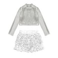 thumbnail image 3 of iiniim Kids Girls Jazz Hip Hop Modern Dance Sequins Mock Neck Long Sleeve Crop Top with Skirted Shorts Silver 6, 3 of 7