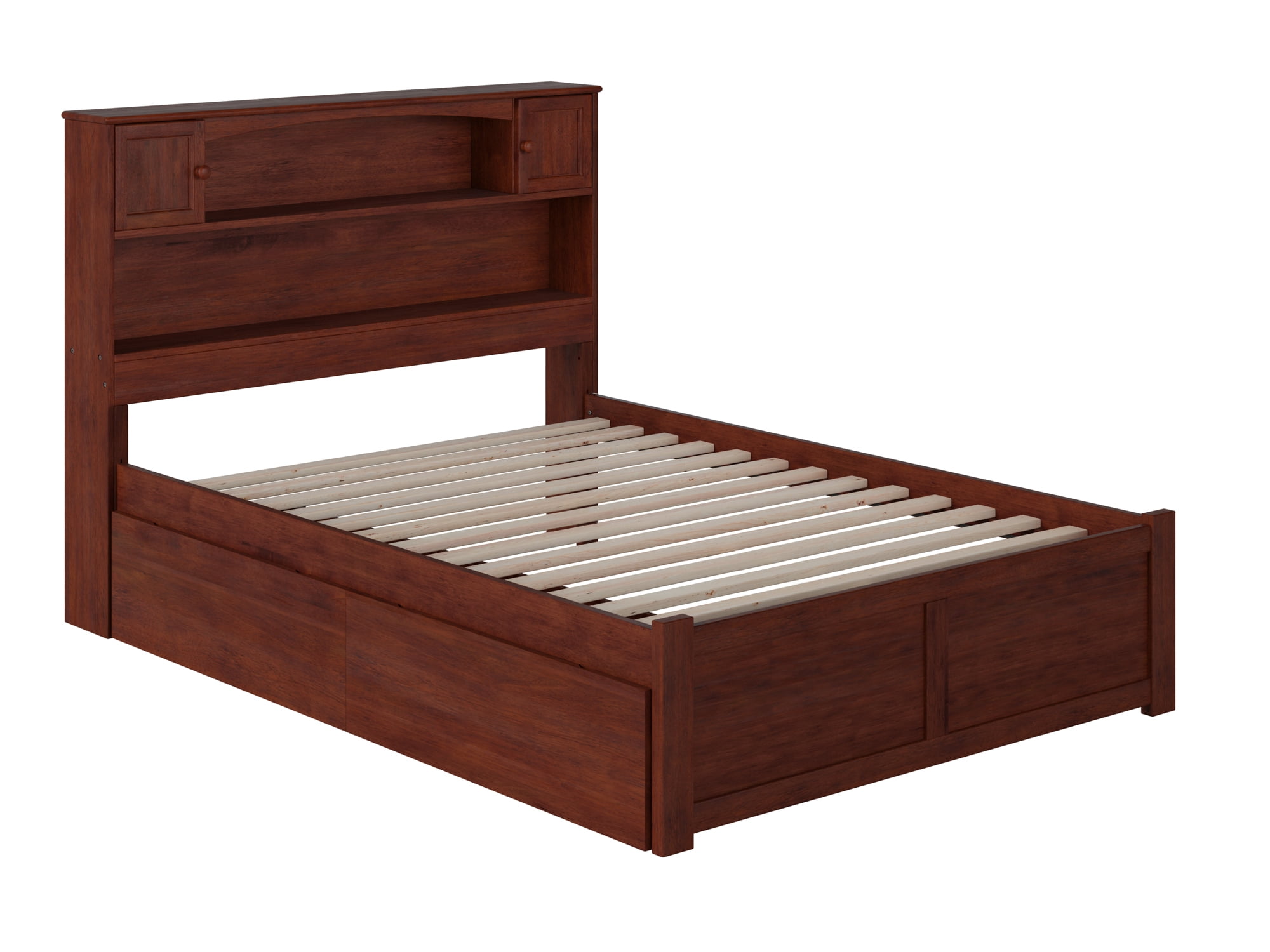 AFI Newport Full Solid Wood Platform Bed with Footboard & 2 Storage Drawers in Walnut