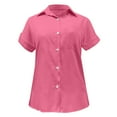 thumbnail image 5 of Kwasome Blouses For Women Dressy Casual Ladies New Lapel Short Sleeve Loose Button Shirt Solid Color Blouse Trend Tops 2Xl Red, 5 of 5