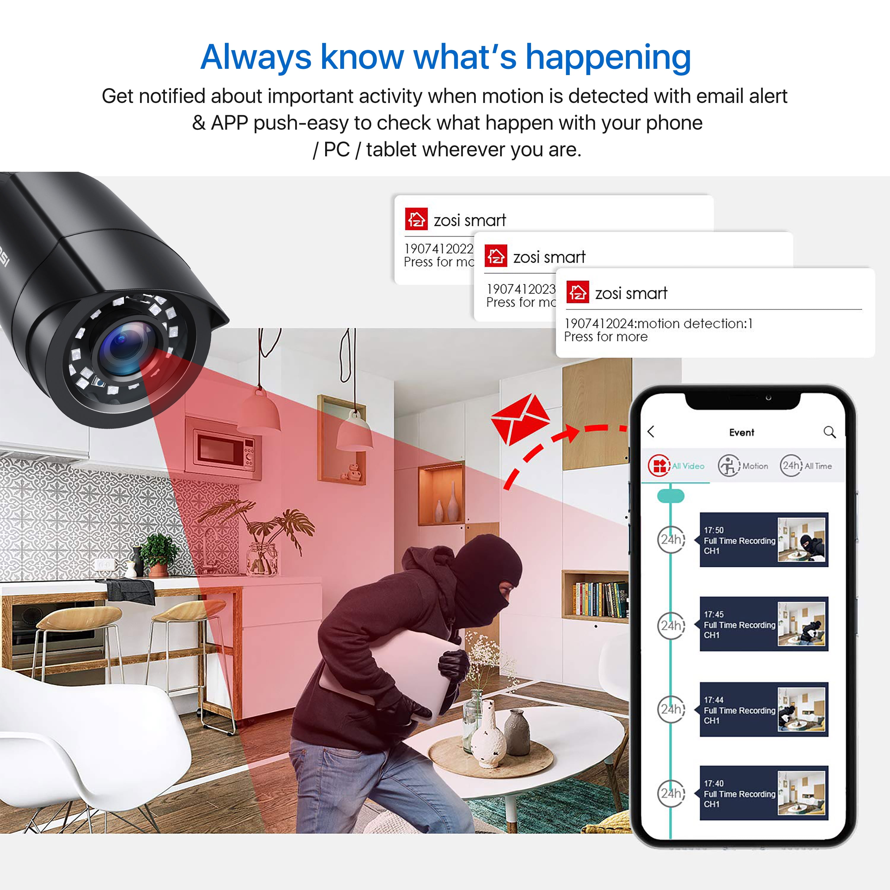 ZOSI 16CH 1080p Security Camera System H.265+ CCTV DVR Recorder with 4TB HDD, 12pcs Outdoor Wired Surveillance Cameras with 80ft Night Vision, Motion Alert