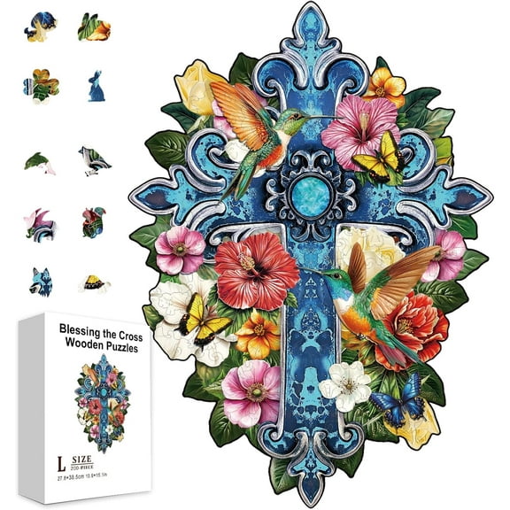 200Pcs Blessing The Cross Wooden Jigsaw Puzzles for Adults Learning Flower and Bird Wooden Puzzles Colorful Unique Shaped Wood Puzzles Birthday Gifts for Preschool Learning Colorful