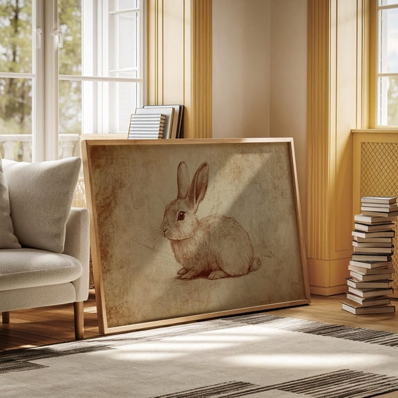 Vintage Rabbit Illustration Art, Rustic Animal Wall Decor, Antique Bunny Sketch Print, Woodland Theme Poster For Nursery Wall Art, Modern Wall Decor, 8x12 UNFRAMED