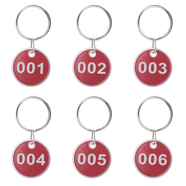 Aspire 50pcs Numbered Metal Rim Key Tag 1-50 with Key Rings, Numbered Tag Keychain for Sorting and Organizing - Red
