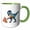 Green/White, variant on 3drose, Funny Cute T-rex Dinosaur Using Leaf Blower Blower Fall Leaves, 11oz Two-tone Red Mug
