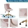 thumbnail image 4 of CQAOE Light Pink Velvet Armless Home Office Desk Chair with Gold Base/Wheels,Cute Vanity/Makeup Chair with Back for Bedroom, Upholstered Adjustable Rolling Swivel Nail Chair for Women/Girls, 4 of 11