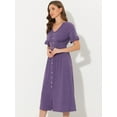 thumbnail image 4 of Unique Bargains Women's V Neck Button Flutter Sleeve Smocked High Waist Midi Dress XL Purple, 4 of 6