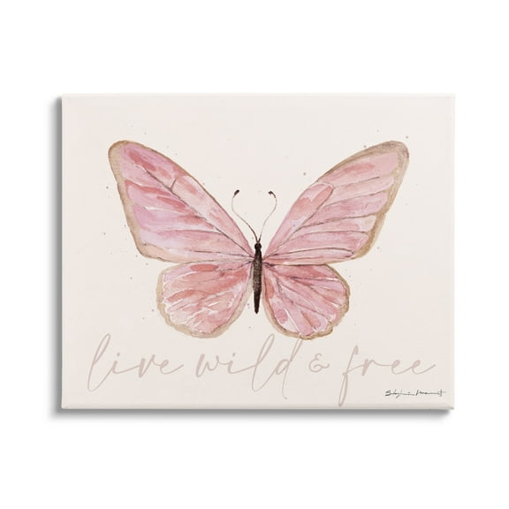 Stupell Live Wild & Free Pink Butterfly Animals & Insects Painting Gallery Wrapped Canvas Print Wall Art