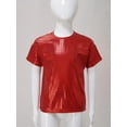 thumbnail image 3 of YUUMIN Kids Boys Girls Sparkly Sequin Dance Tops Round Neck Short Sleeve T-Shirts Stage Performance Red 150, 3 of 7