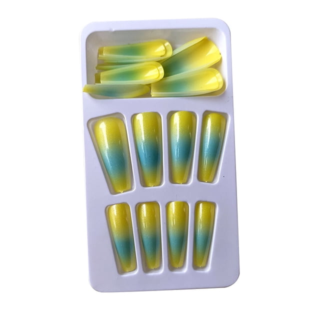 Qarigey 1 Juego de puntas francesas para uñas, Color degradado colorido, estilo bailarina, calcomanías artísticas, decoraciones para mujeres Arte de uñas amarillo azul pegamento