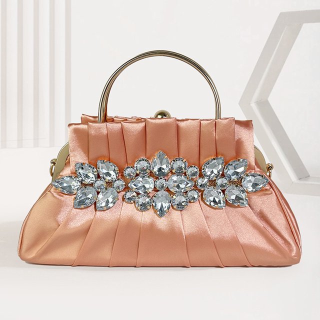 Bolso de mano de noche para mujer con cadena de diamantes de imitación brillante para fiesta de cóctel (champán)