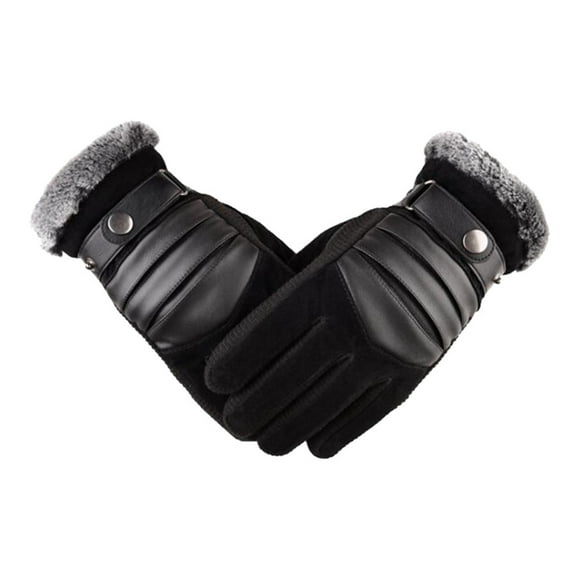 jovati Mens Gloves Winter Waterproof Mens Windproof Bicycle Pigskin Slip Plus Velvet Thickening Gloves