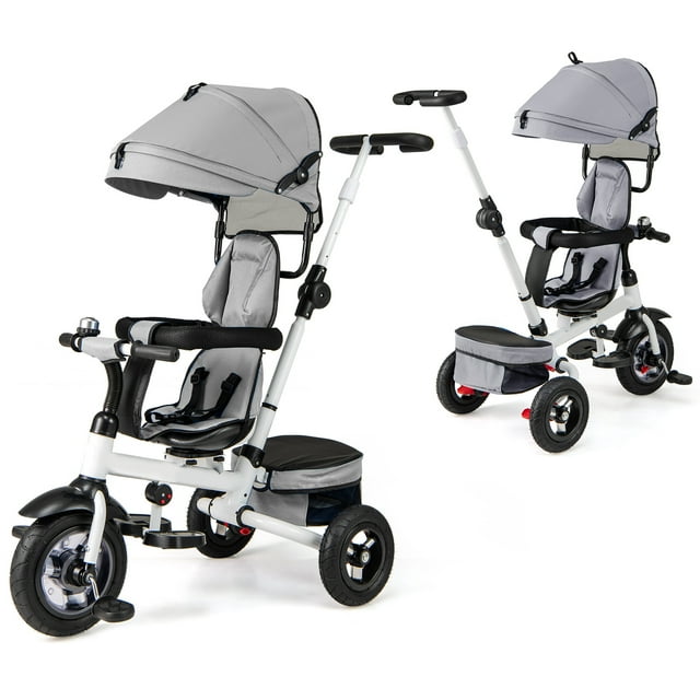 Gymax 5-in-1 Folding Trike for Toddlers 1-5 Years Old w/ Safety Harness Storage Gray