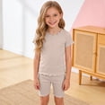 thumbnail image 2 of larppty Girls Shorts Set 2‑Piece Ribbed Knit Summer Outfit Short Sleeve Top & Elastic Waist Shorts Casual Playwear（Pink， 3-4 Years）, 2 of 6