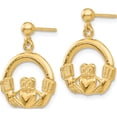 thumbnail image 2 of 14K Yellow Gold Dangling Claddagh Post Earrings (21 X 14) Made In United States s1117, 2 of 5