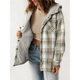 thumbnail image 5 of Women's Plaid Jacket Long Sleeve Button Down Fleece Hooded Jackets Warm Coat Gray-Yellow Checkered S, 5 of 7