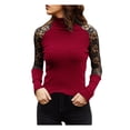 thumbnail image 2 of Juebong Lightweight Womens Turtleneck Long Sleeve Cotton Sweatshirts To Wear With Leggings Casual Jumper Tops Lace Blouse,Wine,XXL, 2 of 6