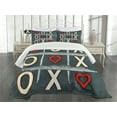 thumbnail image 3 of Ambesonne Xo Quilted Bedspread Set 3 Pcs, Vintage Style Chalk Written, King Size, Blue Grey Red Cream, 3 of 5