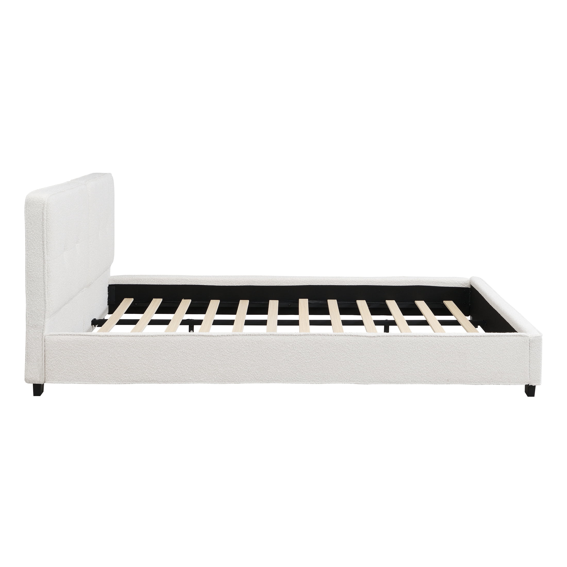 Christopher Knight Home 85.8" King Size Bed Frame with Curved Tufted Headboard, Beige Boucle Upholstery