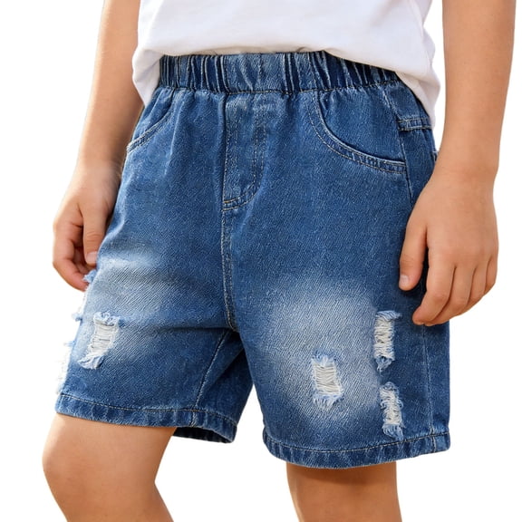 LIIPEE Boys Shorts Casual Summer Lightweight Solid Color Loose Fit Knee Length Ripped Hole Distressed Denim Shorts Kids Outdoor Comfortable Breathable Cute Daily Shorts,6-7 Years
