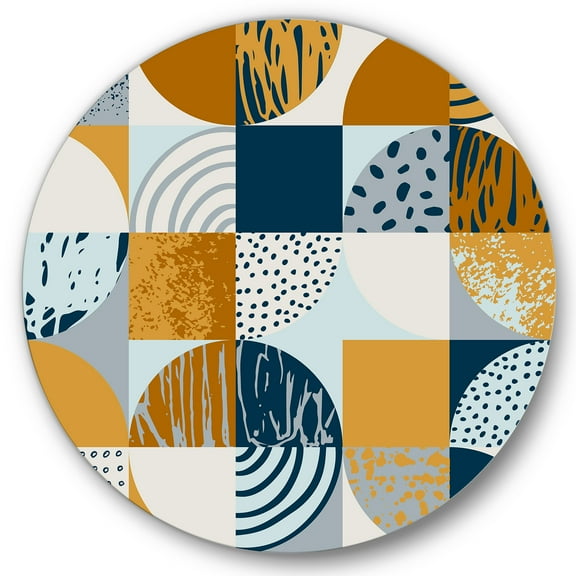 Designart 'Retro Semicircles Squares and Circles' Modern Circle Metal Wall Art 36x36 - Disc of 36