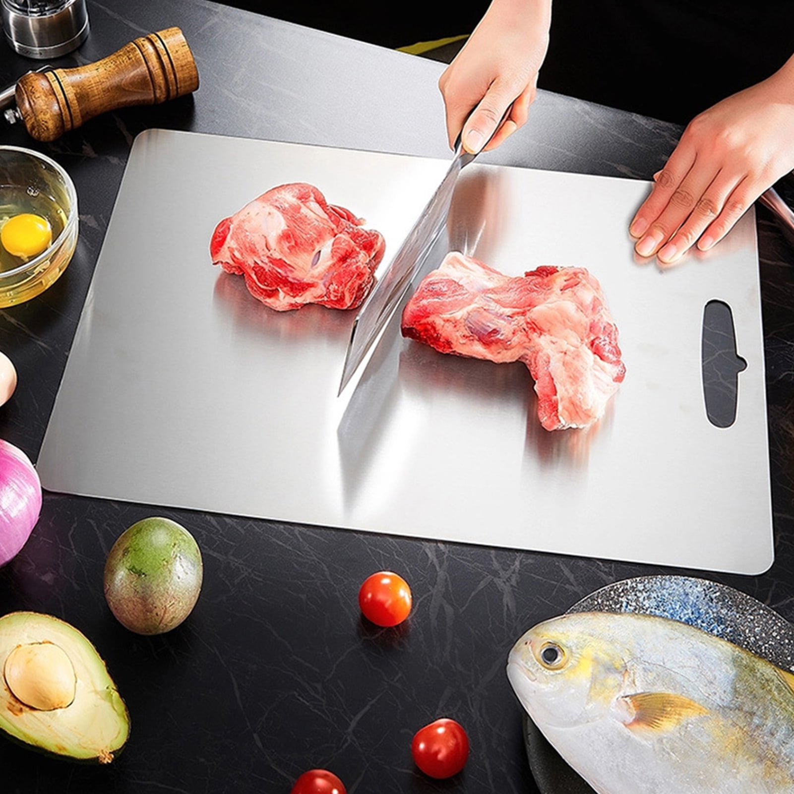 HomeLife Stainless Steel Cutting Board Large Non-Slip Pastry Board for Kitchen Dual-Sided Chopping Board Easy to Clean Multiple Sizes Available Cutting Mats