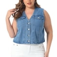 thumbnail image 2 of DARING DIVA Women's Plus Size V Neck Button Down Casual Denim Vest 3X Light Blue, 2 of 6