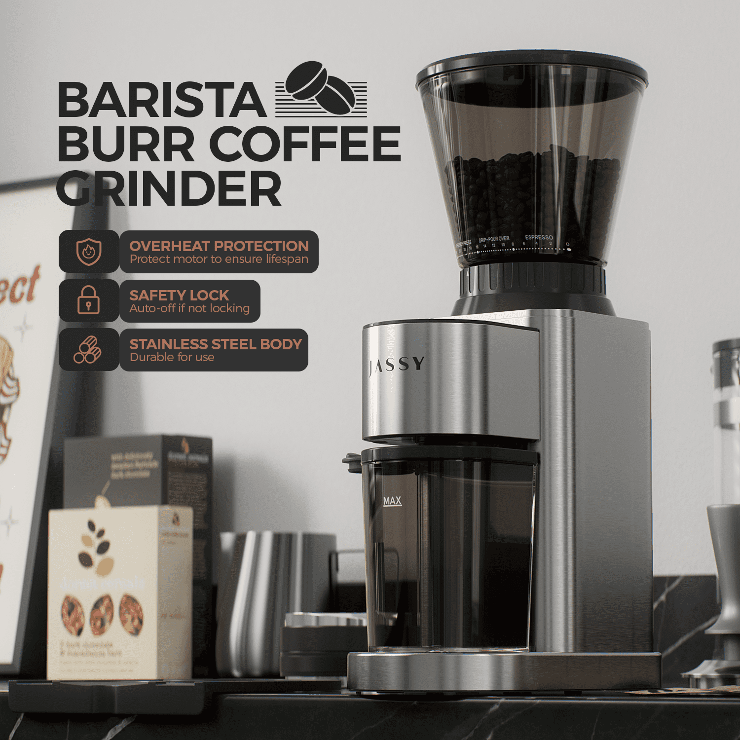 Burr Coffee Grinder Conical Grinder with Digital Timer Display,24 Precise Settings Electric Grinder for Espresso/Drip/Pour Over/Cold Brew/French Press Brewing
