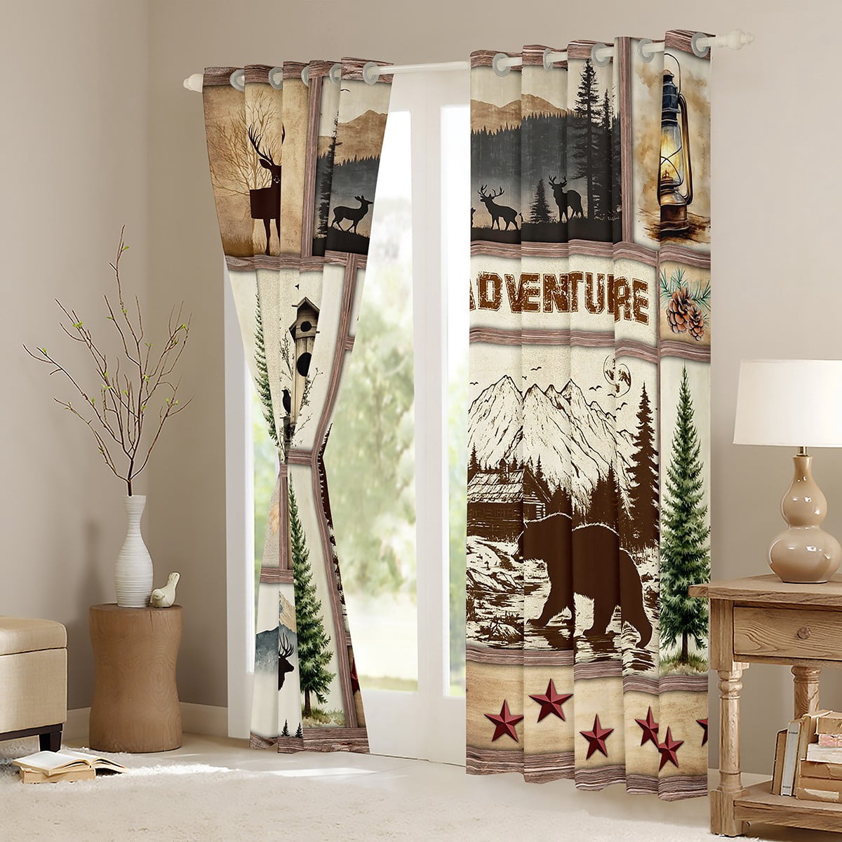 jejeloiu Safari Bear Tiger Blackout Curtains Set of 2 (52x84 Each),Jungle Wildlife Window Curtains,Rustic Farmhouse Cabin Curtains and Drapes,Microfiber Bedroom Decoration