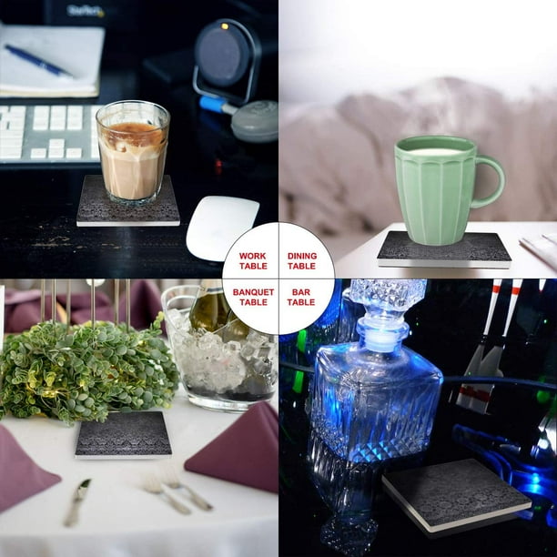 POGLIP Retro Pattern Set of 6 Coaster for Drinks Absorbent Ceramic Stone Coasters Cup Mat with Cork Base for Home Kitchen Room Coffee Table Bar Decor