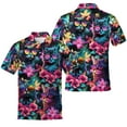 thumbnail image 2 of Funny Neon Tropical Floral Cat Polo Shirts for Men Golf Shirts Cat Lovers Mens Polo Shirts Short Sleeve Button Up Shirt Men, 2 of 7