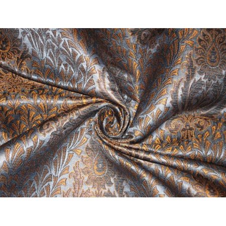 Silk Brocade Fabric Slate Blue amp; Mustard Gold 36" wide BRO180[4] available for bulk preorder