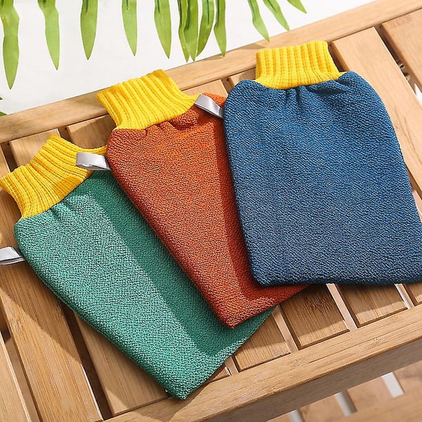 Guantes exfoliantes profundos, guantes de baño exfoliantes corporales, eliminan las células muertas de la piel (azul + verde + rojo) Rojo Verde Cocina, Decoración y Otros