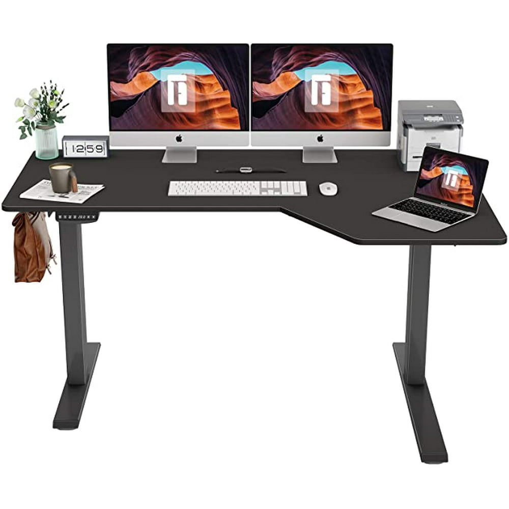 Costume L-Shaped Electric Height Adjustable Desk Frame with Wall Mounted Monitor