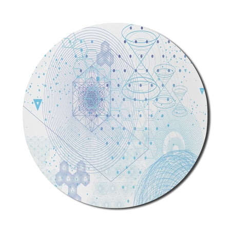 Abstract Mouse Pad for Computers  Contemporary Geometrical Design Science Themed Shapes  Round Non-Slip Thick Rubber Modern Gaming Mousepad  8  Round  Sky Blue Dark Ceil Blue  by Ambesonne