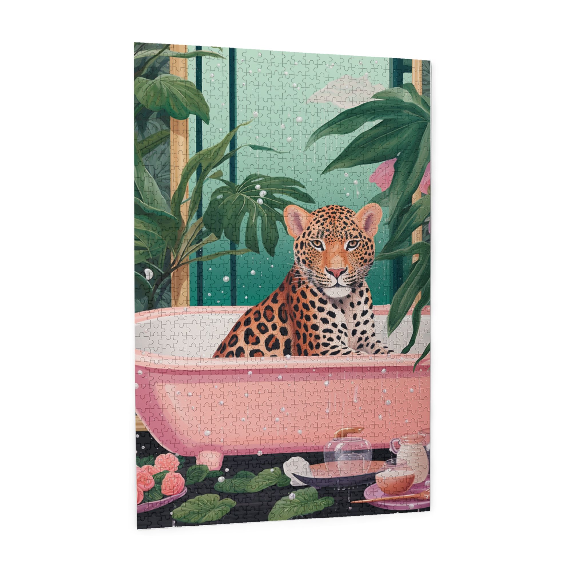 1000 pcs 1000 Piece Animal jigsaw puzzles Bathing Time of Leopards,Unique and Beautiful Design,Modern Style Animal Wooden Puzzle,for animal Lovers Gifts,Challenging Brain Exercise,Stunning Artwork
