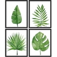 thumbnail image 3 of PixonSign Framed Wall Art Emerald Green Jungle Plants Print, Set of 4 Nature Wilderness Wall Decor Prints, Adhesive Canvas Poster, Modern Leaves Artwork for Bedroom, Office - 11"x14" Black, 3 of 5