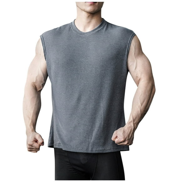 Admvng Men's Tank Tops Crew-neck Sport Lightweight Threaded High Stretch Fitness Sleeveless Shirt M-3XL