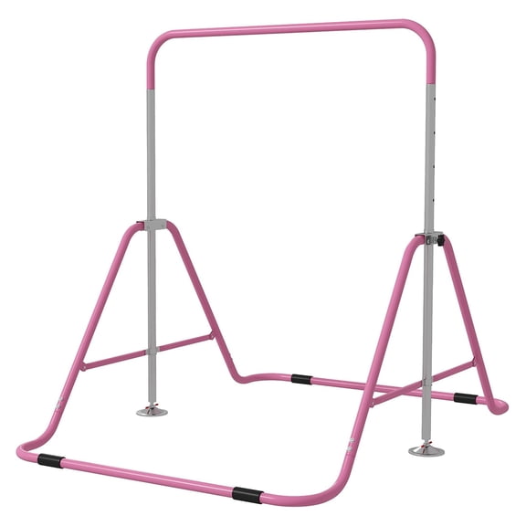 Folding Gymnastics Bar, Adjustable Pink, Kids Training Bar for Home, 3-8 Years, Steel Frame, Non-Slip Base, Portable Gym Equipment